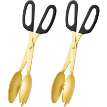 2-pak 10 tommer guld serverings tang bestik salatbuffet skridsikker & rustfrit stål