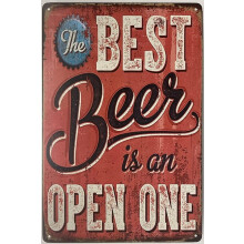 Forever_USA Blikskilt Metal Vægskilt "Den bedste øl er åben". Sjovt Dekorativt Skilt til Hjemmekøkken/Bar Størrelse: 8x12 tommer