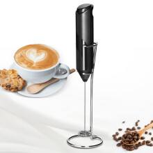 Mousseur à lait portable - Fouet électrique pour café, latte, cappuccino - Support en acier inoxydable - Mélangeur à boissons pour matcha