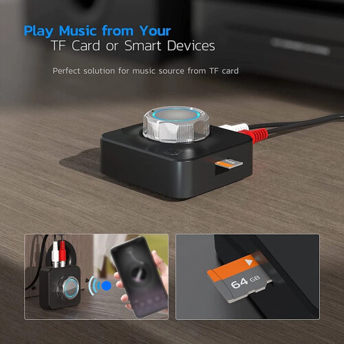 SUSUchens Bluetooth-kompatibel 5.0-modtager Stabil forbindelse 3D-stereo TF-kortunderstøttelse Flere grænseflader Plug Play-lydsenderadapter Sort 2