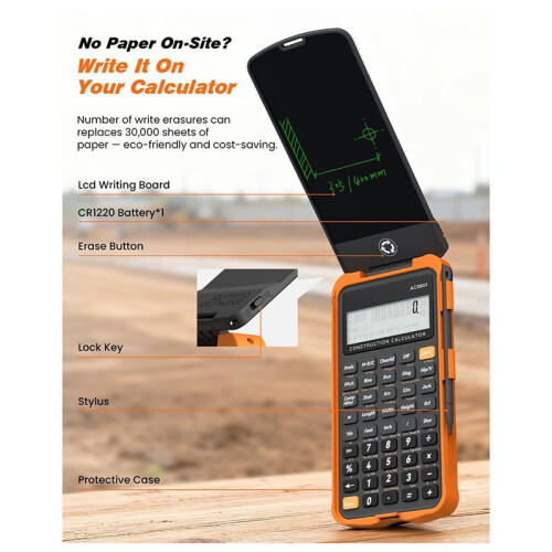 Construction Calculator with Writing Tablet Industrial Scientific ROATEE Engineering Calculator for Contractor Concrete 2