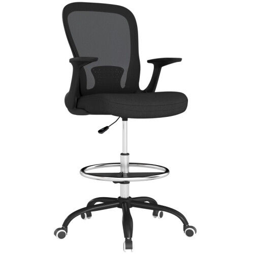 (Black, Polyester) Ergonomic Mesh Drafting Chair, Black