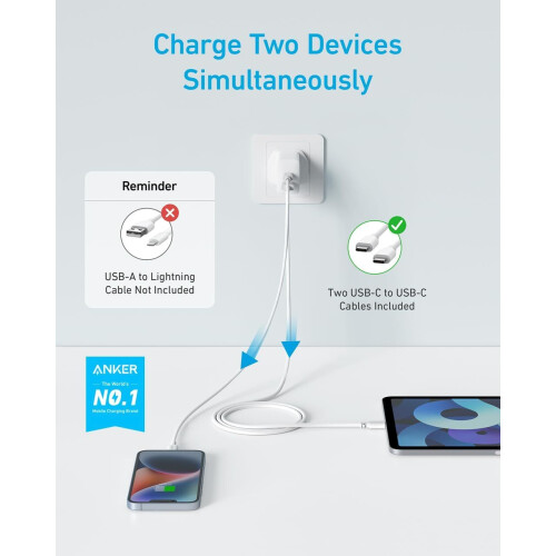 Anker Anker USB C Plug 2-Pack 20W Dual Port Fast Charger Plug (2-Pack Cables Included) 1