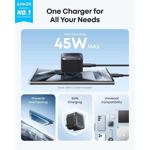 Anker Anker Nano 45W USB-C Plug Compact and Foldable Fast Charger 6 ft Cable For Apple 1