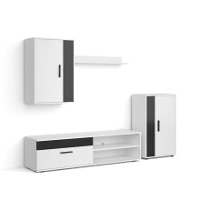 Salón modular con mueble TV en blanco artik y negro 190 cm Lunet