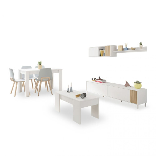 Pack salón con mesa de centro y mesa de comedor Nitza Max V2B