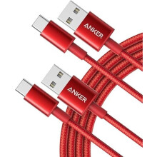 Anker USB A to USB C Braided Charger Cable,2-Pack 6 ft,red, iPhone,iPad,Galaxy