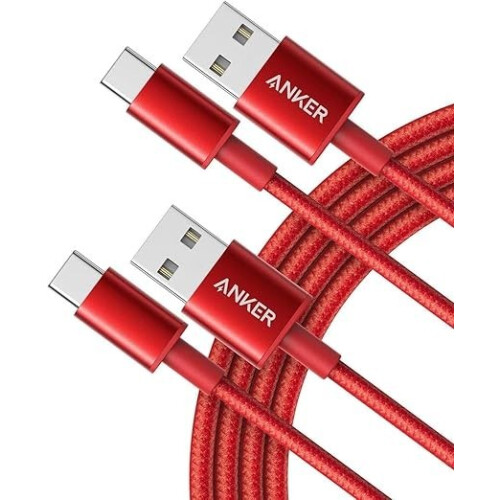 Anker Anker USB A to USB C Braided Charger Cable,2-Pack 6 ft,red, iPhone,iPad,Galaxy