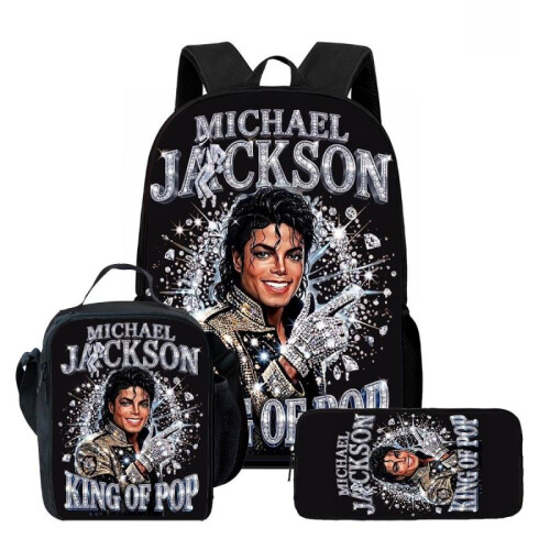 (7) MJ Printed Backpack Lunch Bag Pencil Case Set for Kids Students