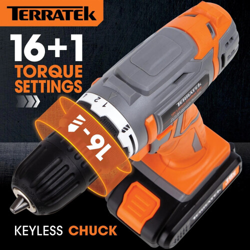 Terratek 18V Electric Cordless Drill Combi Drill Driver Screwdriver Set 1