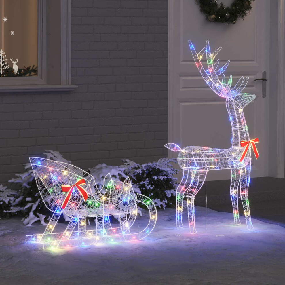 Vidaxl (Colourful) Reindeer Pull Sleigh Warm White 70 X 24 X 128 Cm Acrylic