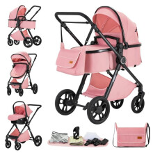 Carrozzina 3 in 1 con Seggiolino Auto per Neonati, Pieghevole Compatta, Telaio in Alluminio Leggero, Sedile Traspirante, Viaggio, Vista Elevata