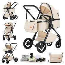 Carrozzina 3 in 1 con Seggiolino Auto per Neonati, Pieghevole Compatta, Telaio in Alluminio Leggero, Sedile Traspirante, Viaggio, Vista Elevata