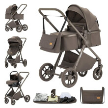 Carrozzina 3 in 1 con Seggiolino Auto per Neonati, Pieghevole Compatta, Telaio in Alluminio Leggero, Sedile Traspirante, Viaggio, Vista Elevata