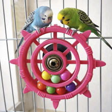 Rudder Shaped Parrot Spinner Rattle Toy Bite Resistant Colorful Beads Interactive Spinning Wheel Plastic Bird Cage Toy