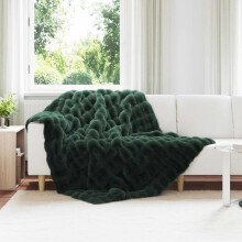 vidaXL Anti-Slip Faux Rabbit Fur Blanket Olite 4 pcs Dark Green