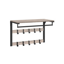 Wall-Mounted Coat Rack - Wood - Greige and Black - 10 Removable Hooks with Shelf