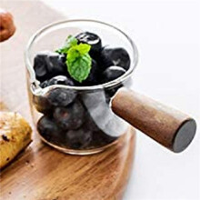 20PCS Transparent Glass Creamer with Wooden Handle, Coffee Milk Creamer Pitcher. 100Ml