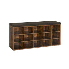 Shoe Rack Bench - Engineered Wood - Rustic and Caramel Brown - 15 Open Storage Compartments with Cushion