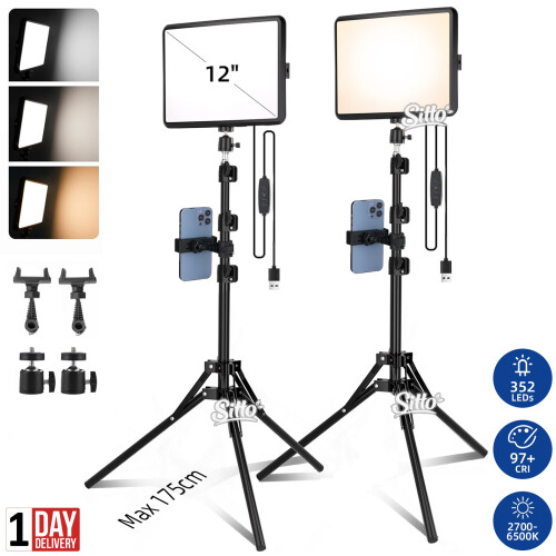 2PCS 12" LED Video Light Tripod Stand Kit Dimmable Lighting Photography Studio