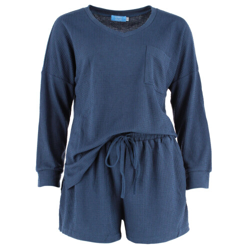 CTM Women's Waffle Knit V Neck Pyjama Set
