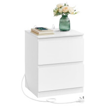 VASAGLE Nightstand with Charging Station, Bedside Table with Drawers, Side End Table, 2 AC OutLETs, 2 USB Ports, for Living Room, Bedroom, Study,
