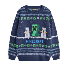 (11-12 Years, Blue) Minecraft Boys Creeper Christmas Jumper