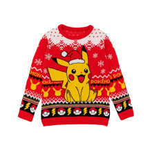 (13-14 Years, Red) Pokemon Childrens/Kids Pikachu Knitted Christmas Jumper