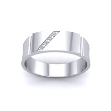 (T) Jewelco London Mens Platinum Plated Sterling Silver CZ Rectangular ID Bar Diagonal Signet Ring - GVR930