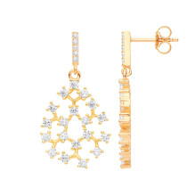Jewelco London Ladies Gold-Plated Sterling Silver CZ Pear Snowflake Cluster Drop Earrings - EAG1141