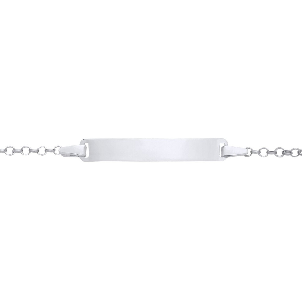 Jewelco London Kids Rhodium Plated Sterling Silver Round Belcher Identity Id Bar Bracelet 5 + 1 Inch - Id39
