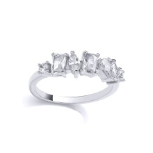 (P) Jewelco London Ladies Rhodium Plated Sterling Silver Radiant Pear Marquise CZ Multi Shape Cluster Eternity Ring - GVR970