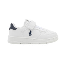 (7 UK Child, White/Navy) Ralph Lauren Baby Flat Court Shoes