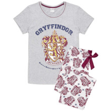 (L, Grey/White/Maroon) Harry Potter Womens/Ladies Gryffindor Long Pyjama Set
