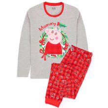 (M, Red/Grey) Peppa Pig Womens/Ladies Mummy Pig Christmas Pyjama Set