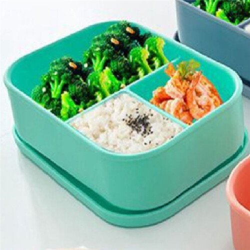 Silicone Lunch Box Food Grade Crisper Microwave Heating 3-Compartment Lunch Bento Box Office Student Kitchen Tableware,A