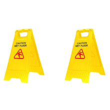 2X CAUTION WET FLOOR Yellow Warning Wet Floor Sign Safe Clean Smooth Double-Sided Triple-Cornered Warning Sign Tool