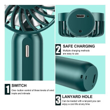 2X Ventilador de Mano, Ventilador de Mano Portátil Personal con Batería Recargable, Ventilador de Refrigeración con 3 Velocidades Ajustables, para