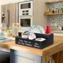 2X Boerderij Rustiek Houten Bord Beker Servet Dispenser Doos Papieren Borden Organizer Draagbare Picknick voor Bekers Vorken Borden