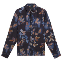 (M, Navy) Ted Baker Mens Leaf Print Regular Shirt