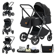 Carrozzina 3 in 1 con Seggiolino Auto per Neonati, Pieghevole Compatta, Telaio in Alluminio Leggero, Sedile Traspirante, Viaggio, Vista Elevata
