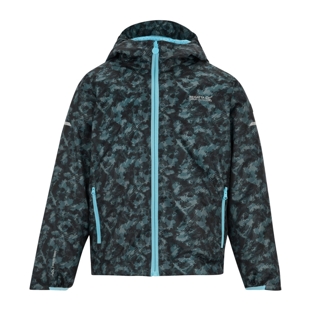Regatta Blue Kids Lever Ii Scratched Camo Waterproof Jacket - China - 3-4 Years - China - 70% Polyester/30% Recycled Polyester - Image 2