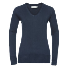 (XXS, French Navy) Russell Collection Ladies/Womens V-Neck Knitted Pullover Sweatshirt