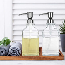 Distributeur de Savon en Verre avec Pompe en Acier Inoxydable Antirouille, Distributeur de Savon pour les Mains Rechargeable, Distributeur de Savon de