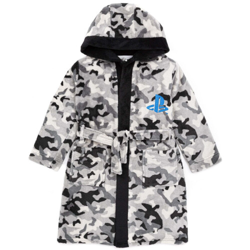 Playstation (5-6 Years, Grey/Black/Off White) Playstation Boys Fluffy Robe