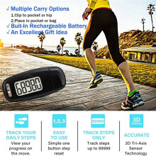 2X Simple Step Counter,Walking 3D Pedometer with Rechargeable Battery,Accurate Fitness Tracker,Digital Pedometer,Black