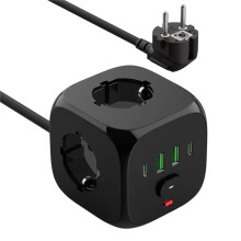 Power Strip Wall Socket Extender 3 AC Outlets 2 USB  and 2Type C EU Plug Charger  with 2 Meter