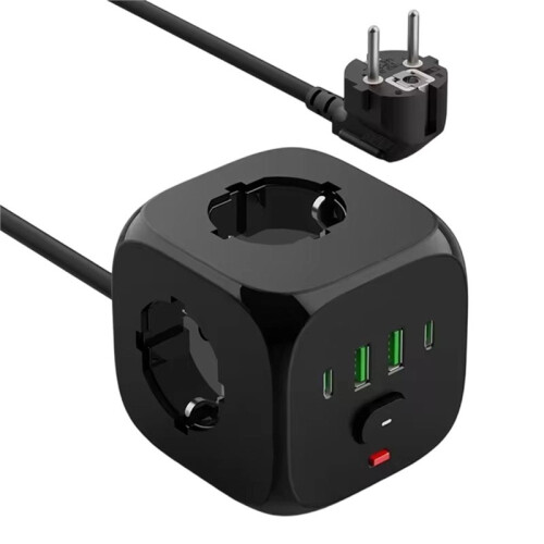 Power Strip Wall Socket Extender 3 AC Outlets 2 USB  and 2Type C EU Plug Charger  with 2 Meter