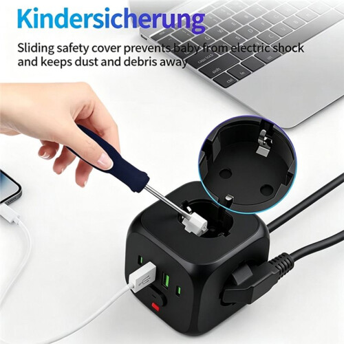 Power Strip Wall Socket Extender 3 AC Outlets 2 USB  and 2Type C EU Plug Charger  with 2 Meter 1
