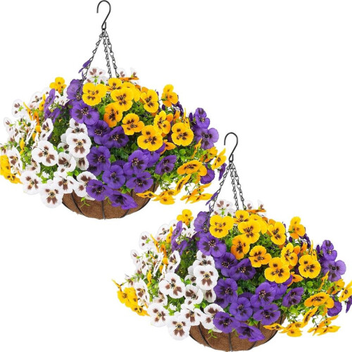 2 Sets Artificial Hanging Violet Flowers with Baskets